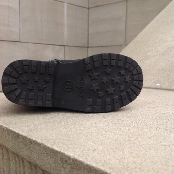 Cat & Jack Black Boots Size 8 w Side Strap+ Metal Silver Ring - Picture 12 of 16